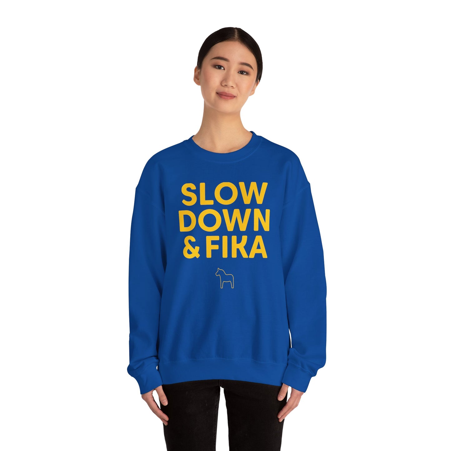 SLOW DOWN & FIKA Horse Unisex Heavy Blend™ Crewneck Sweatshirt