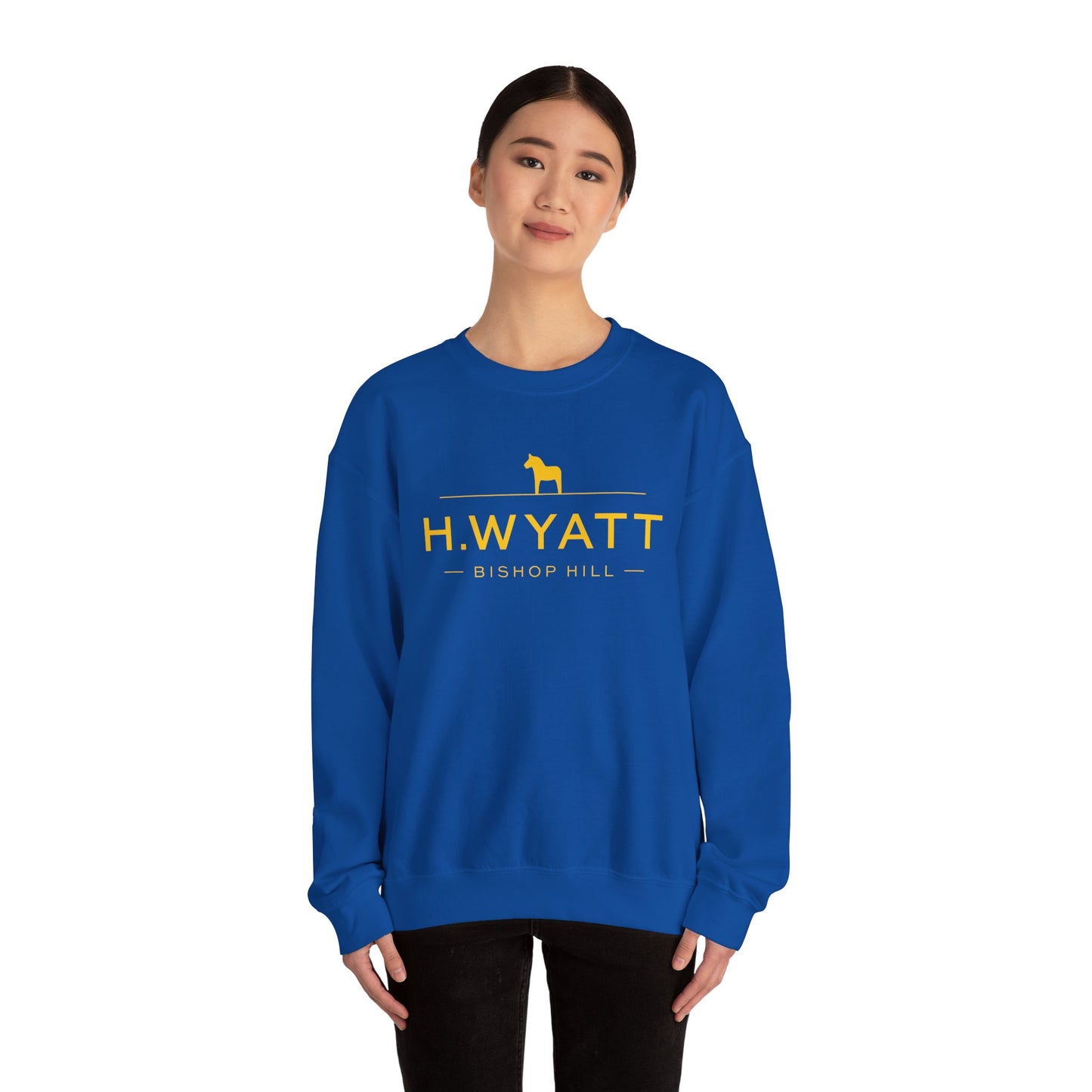 H. WYATT on Blue Unisex Heavy Blend™ Crewneck Sweatshirt