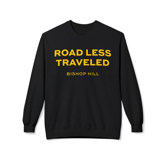 ROAD LESS TRAVELED on Black Unisex Midweight Softstyle Fleece Crewneck Sweatshirt