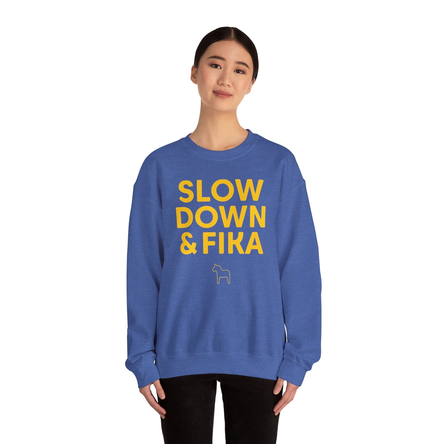 SLOW DOWN & FIKA Horse Unisex Heavy Blend™ Crewneck Sweatshirt