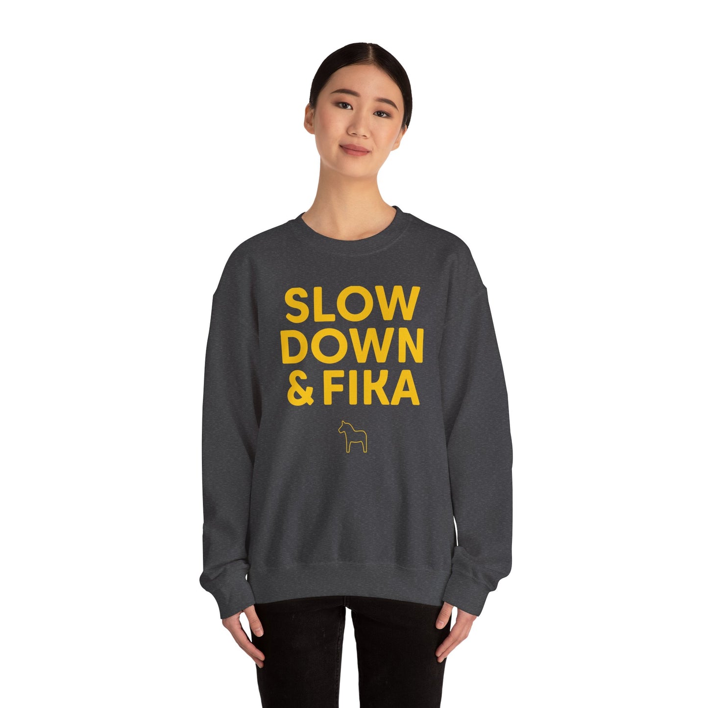 SLOW DOWN & FIKA Horse Unisex Heavy Blend™ Crewneck Sweatshirt