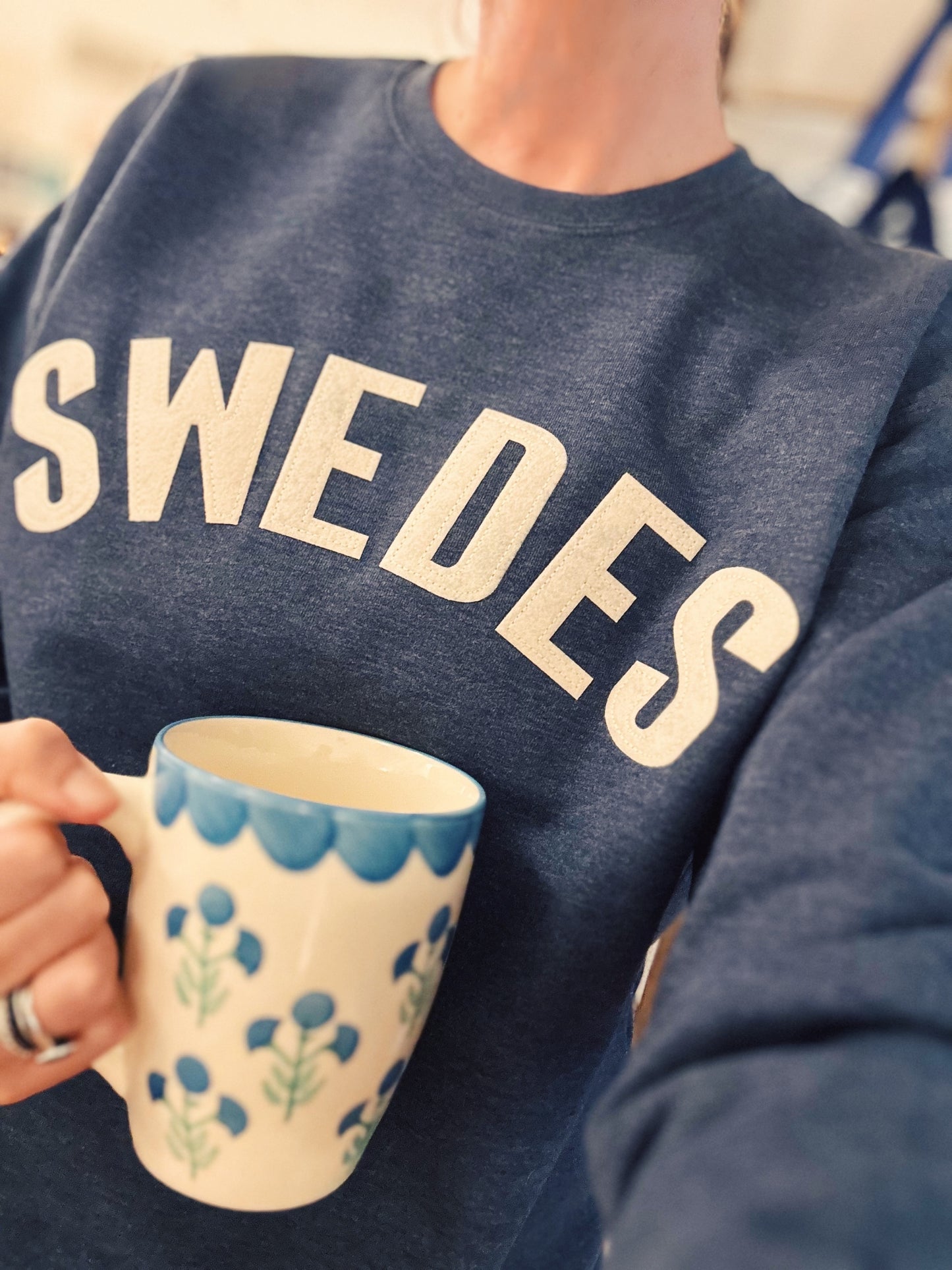 Letterman Crewneck Sweatshirt SWEDES; Heather Denim
