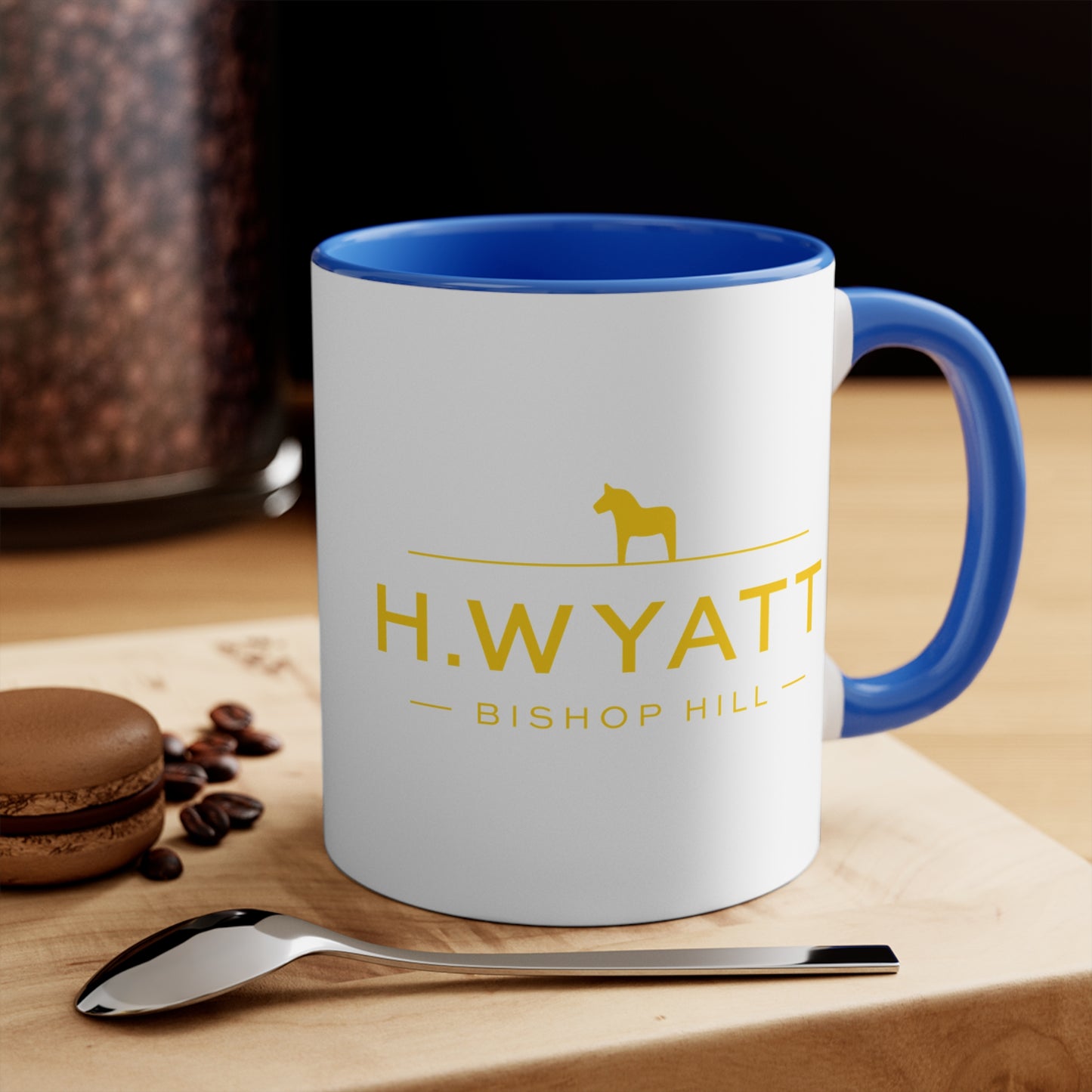 H. Wyatt MUG on BLUE Colorful Accent Mugs, 11oz