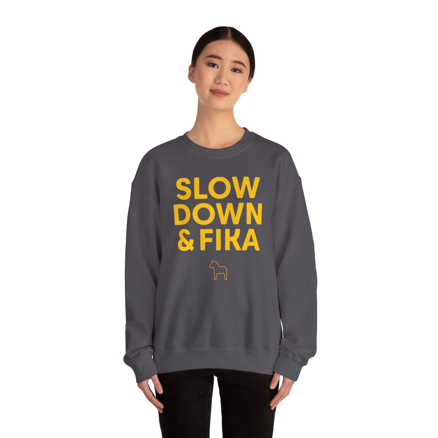 SLOW DOWN & FIKA Horse Unisex Heavy Blend™ Crewneck Sweatshirt
